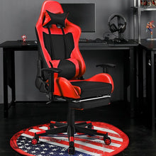 Load image into Gallery viewer, PU Leather Gaming Chair with USB Massage Lumbar Pillow and Footrest-Red
