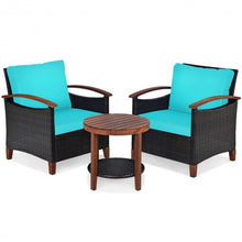 Load image into Gallery viewer, 3 Pcs Solid Wood Frame Patio Rattan Furniture Set-Turquoise
