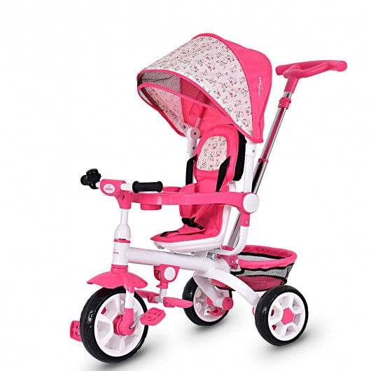 4-in-1 Detachable Baby Stroller Tricycle with Round Canopy -Pink