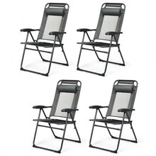 Load image into Gallery viewer, 4 Pcs Patio Garden Adjustable Reclining Folding Chairs with Headrest-Gray
