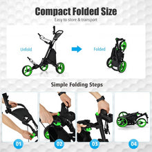 Load image into Gallery viewer, Folding 3 Wheels Golf Push Cart with Bag Scoreboard Adjustable Handle -Green
