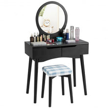 Load image into Gallery viewer, Dressing Table Vanity Makeup Set with Mirror Cushioned Stool Additional Storage
