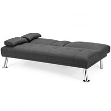 Load image into Gallery viewer, Convertible Folding Futon Sofa Bed Fabric with 2 Cup Holders-Dark Gray

