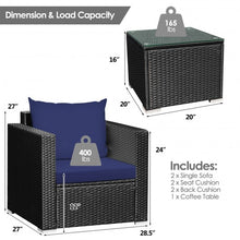 Load image into Gallery viewer, 3 Pcs Patio wicker Furniture Set with Cushion-Navy
