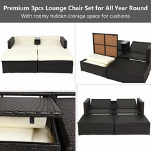 Load image into Gallery viewer, 3 pcs Outdoor Rattan Wicker Chaise Lounge Love Seat
