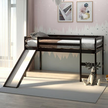 Load image into Gallery viewer, Twin Size Low Sturdy Loft Bed with Slide Wood -Espresso
