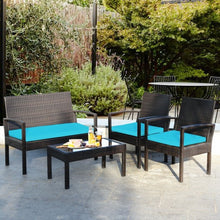 Load image into Gallery viewer, 4PCS Patio Rattan Furniture Set Cushioned Loveseat Armrest Garden-Turquoise
