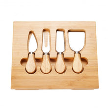 Load image into Gallery viewer, 5 pcs Cheese Stainless Steel Knife Bamboo Cutting Board Set
