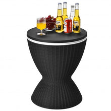 Load image into Gallery viewer, 3 in 1 8 Gallon Patio Rattan Cooler Bar Table with Adjust Ice Bucket-Black
