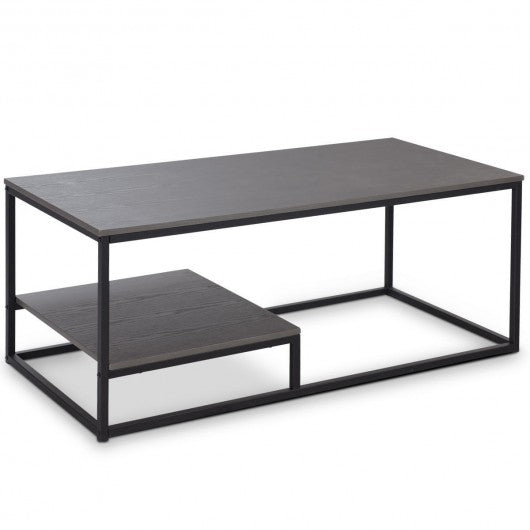 2-Tier Cocktail Accent End Coffee Table w/ Shelf