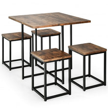 Load image into Gallery viewer, 5 Pcs Metal Frame Dining Set with Compact Dining Table and 4 Stools -Walnut

