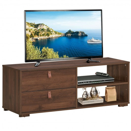 Entertainment Media TV Stand with Drawers-Walnut
