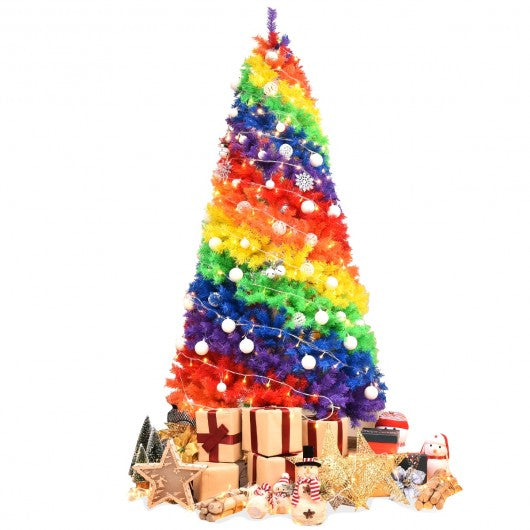 7 ft Artificial Hinged Traditional Christmas Tree with Metal Stand