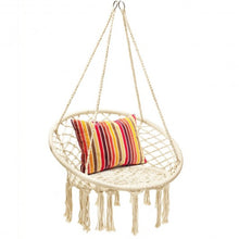Load image into Gallery viewer, Hanging Macrame Hammock Chair with Handwoven Cotton Backrest-Natural
