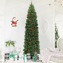 Load image into Gallery viewer, 7.5 Feet Pre-lit Hinged Pencil Christmas Tree with Pine Cones Red Berries
