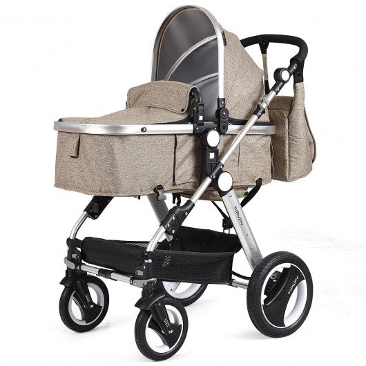 Folding Aluminum Baby Stroller Baby Jogger with Diaper Bag-Beige