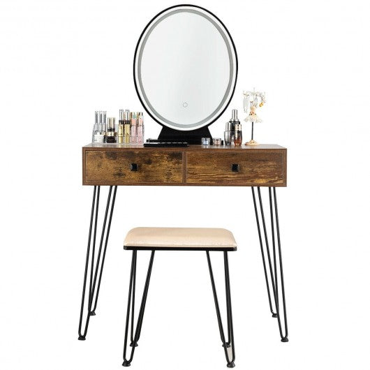 Industrial Makeup Dressing Table with 3 Lighting Modes-Brown