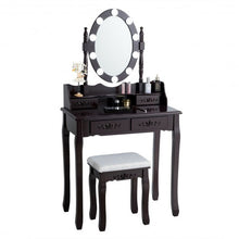 Load image into Gallery viewer, Makeup Dressing Table with Touch Switch Lighted Mirror and Cushioned Stool-Brown

