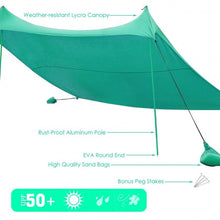 Load image into Gallery viewer, 10&#39; x 9&#39; Family Beach Tent Canopy Sunshade w/ 4 Poles-Green
