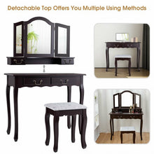Load image into Gallery viewer, Tri Folding Mirror Makeup Dressing Vanity Set with 4 Drawers-Coffee
