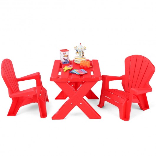 3-Piece Plastic Children Play Table Chair Set-Red