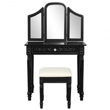 Load image into Gallery viewer, Vanity Dressing Makeup Table Set with Tri-Folding Mirror and Stool-Black
