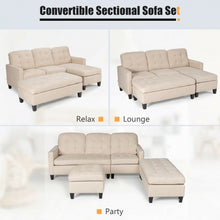 Load image into Gallery viewer, L-shaped Linen Reversible Sectional Sofa Couch with Ottoman-Beige
