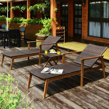 Load image into Gallery viewer, 3 Pcs Patio Wooden Frame Rattan Lounge Chaise Chair Set with Folding Table
