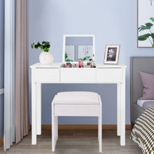 Load image into Gallery viewer, Black / White Vanity Makeup Dressing Table Writing Desk Set with Flip Top Mirror and Cushioned Stool-White
