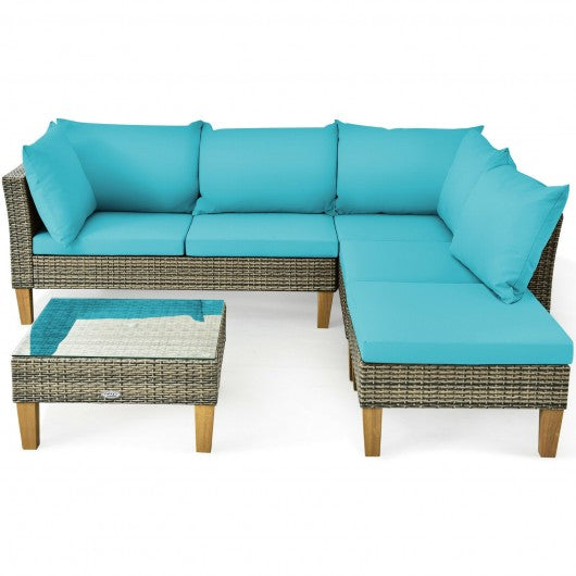 4PCS Patio Rattan Furniture Set Cushioned Loveseat