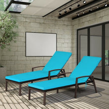 Load image into Gallery viewer, 2 pcs Patio Rattan Adjustable Back Lounge Chair-Turquoise
