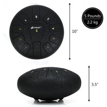 Load image into Gallery viewer, 10&quot; High Carbon 11 Notes Steel Tongue Drum with Drum Hammer
