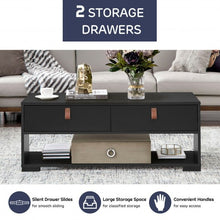 Load image into Gallery viewer, Wood Cocktail Coffee Table with 2 Drawers and Open Storage Shelf-Black
