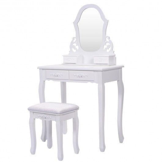White Vanity Makeup Dressing Table with Mirror + 4 Drawers