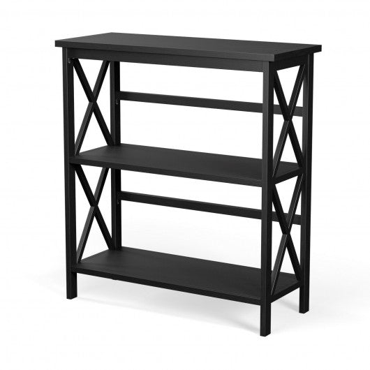 3-Tier Bookshelf Wooden Open Storage Bookcase for Home Office-Black