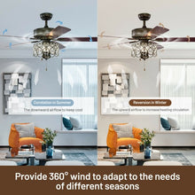 Load image into Gallery viewer, 52&quot; Ceiling Fan with Light Retro Crystal Chandelier Ceiling Fan 5 Reversible Fan
