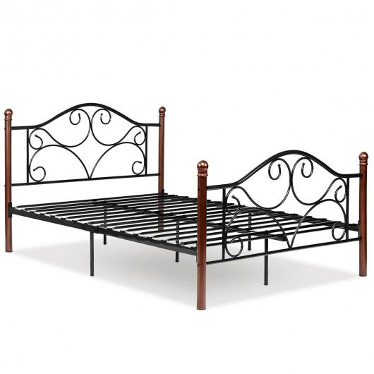 Full Size Steel Bed Frame with Stable Platform and Metal Slats-Black