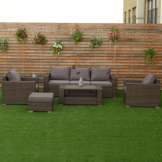7 pcs Patio Rattan Sectional Aluminum Frame Furniture Set