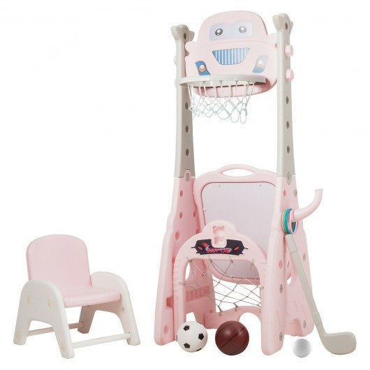6-in-1 Adjustable Kids Basketball Hoop Set-Pink