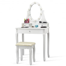 Load image into Gallery viewer, 3 Drawers Lighted Mirror Vanity Dressing Table Stool Set-White
