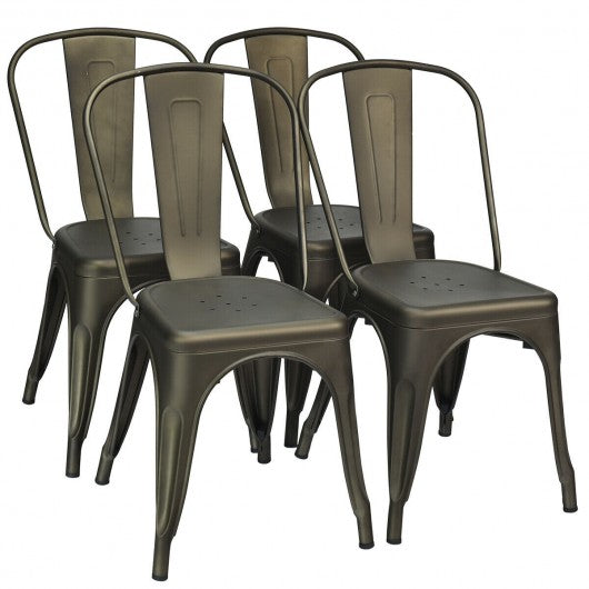 Set of 4 Dining Side Stackable Cafe Metal Chairs-Gun