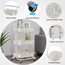 Load image into Gallery viewer, 3-Tier Metal Rolling Storage Cart Trolley 2 Brakes with Handle-White

