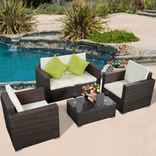 Load image into Gallery viewer, 4PC Brown Wicker Rattan Sofa Furniture Set Patio Garden Lawn Cushioned Seat
