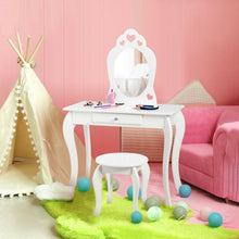 Load image into Gallery viewer, Kids Princess Makeup Dressing Play Table Set with Mirror -White
