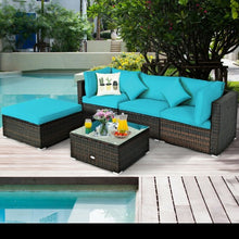 Load image into Gallery viewer, 5 Pcs Outdoor Patio Rattan Furniture Set Sectional Conversation with Navy Cushions-Turquoise
