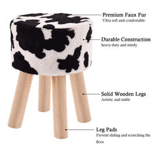 Load image into Gallery viewer, Cow Pattern Faux Fur Round Stool with 4 Wooden Legs
