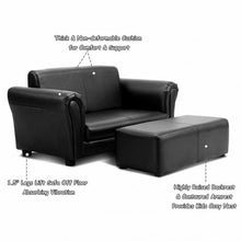 Load image into Gallery viewer, Black/White Kids Double Sofa with Ottoman-Black
