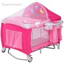 Load image into Gallery viewer, Foldable Baby Crib Playpen w/ Mosquito Net and Bag-Pink
