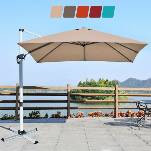 10 Ft 360 Degree Tilt Aluminum Square Patio Offset Cantilever Umbrella-Tan