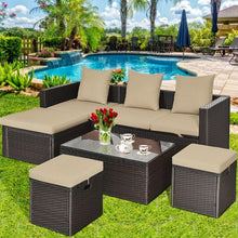 Load image into Gallery viewer, 5-Piece Rattan Patio Furniture Set Adjustable Sofa Cushioned Ottoman
